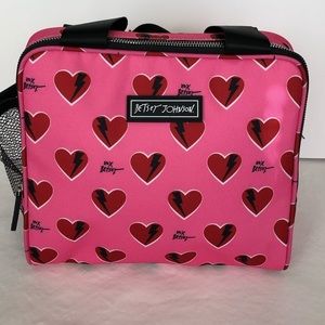 Lunch Tote Betsey Johnson Insulated Pink with Red Hearts Love at First Bite NEW